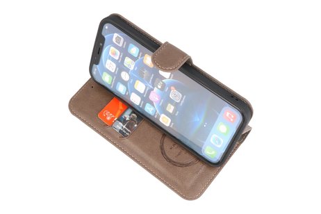 KAIYUE - Luxe Portemonnee Hoesje - Pasjeshouder Telefoonhoesje - Wallet Case - Geschikt voor iPhone 12 mini - Grijs