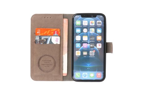 KAIYUE - Luxe Portemonnee Hoesje - Pasjeshouder Telefoonhoesje - Wallet Case - Geschikt voor iPhone 12 mini - Grijs