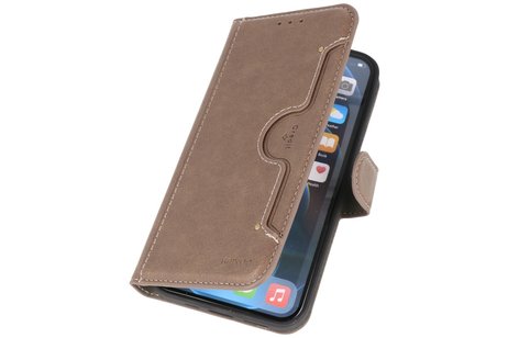 KAIYUE - Luxe Portemonnee Hoesje - Pasjeshouder Telefoonhoesje - Wallet Case - Geschikt voor iPhone 12 - iPhone 12 Pro - Grijs