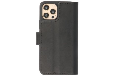 BAOHU Handmade Lederen Book Case Telefoonhoesje - Wallet Case - Portemonnee Hoesje - Geschikt voor iPhone 12 Pro Max - Zwart