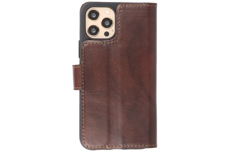 Krasvrij Handmade Lederen Book Case Telefoonhoesje - Wallet Case - Portemonnee Hoesje voor iPhone 12 Pro Max - Mocca