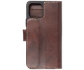 Krasvrij Handmade Lederen Book Case Telefoonhoesje - Wallet Case - Portemonnee Hoesje voor iPhone 12 Pro Max - Mocca