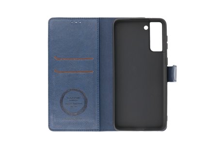 KAIYUE - Luxe Portemonnee Hoesje - Pasjeshouder Telefoonhoesje - Wallet Case - Geschikt voor Samsung Galaxy S21 - Navy