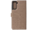 KAIYUE - Luxe Portemonnee Hoesje - Pasjeshouder Telefoonhoesje - Wallet Case - Geschikt voor Samsung Galaxy S21 - Grijs