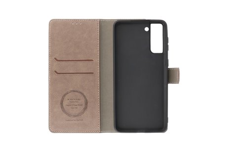 KAIYUE - Luxe Portemonnee Hoesje - Pasjeshouder Telefoonhoesje - Wallet Case - Geschikt voor Samsung Galaxy S21 - Grijs