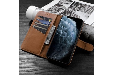BAOHU Klassiek Design - Echt Lederen Hoesje - Book Case Portemonnee Telefoonhoesje - Geschikt voor iPhone 12 Mini - Cognac