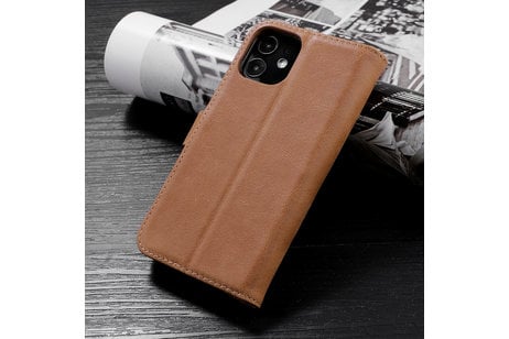 BAOHU Klassiek Design - Echt Lederen Hoesje - Book Case Portemonnee Telefoonhoesje - Geschikt voor iPhone 12 Mini - Cognac