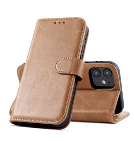 BAOHU Klassiek Design Echt Lederen Telefoonhoesje iPhone 12 Mini - Cognac
