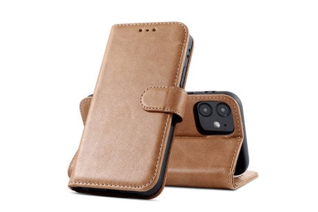 BAOHU Klassiek Design - Echt Lederen Hoesje - Book Case Portemonnee Telefoonhoesje - Geschikt voor iPhone 12 Mini - Cognac