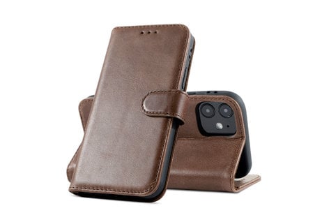 BAOHU Klassiek Design - Echt Lederen Hoesje - Book Case Portemonnee Telefoonhoesje - Geschikt voor iPhone 12 Mini - Mocca