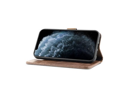 BAOHU Klassiek Design - Echt Lederen Hoesje - Book Case Portemonnee Telefoonhoesje - Geschikt voor iPhone 12 Mini - Mocca
