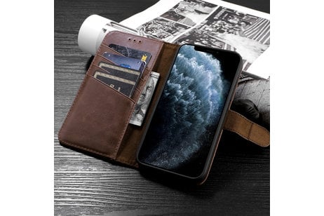 BAOHU Klassiek Design - Echt Lederen Hoesje - Book Case Portemonnee Telefoonhoesje - Geschikt voor iPhone 12 Mini - Mocca