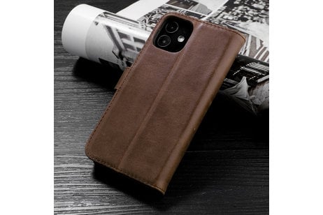 BAOHU Klassiek Design - Echt Lederen Hoesje - Book Case Portemonnee Telefoonhoesje - Geschikt voor iPhone 12 Mini - Mocca