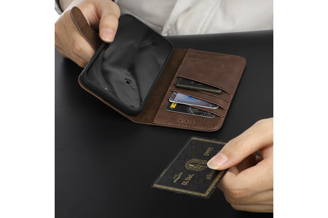 BAOHU Klassiek Design - Echt Lederen Hoesje - Book Case Portemonnee Telefoonhoesje - Geschikt voor iPhone 12 Mini - Mocca