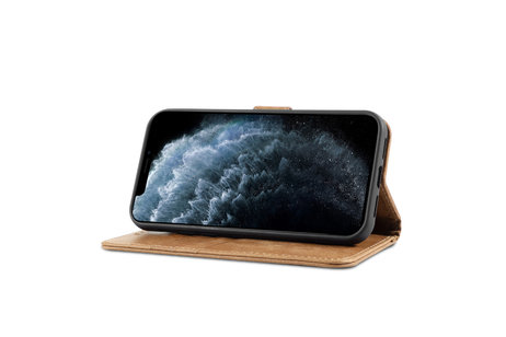BAOHU Klassiek Design - Echt Lederen Hoesje - Book Case Portemonnee Telefoonhoesje - Geschikt voor iPhone 12 Pro Max - Cognac