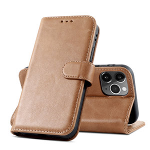 BAOHU Klassiek Design - Echt Lederen Hoesje - Book Case Portemonnee Telefoonhoesje - Geschikt voor iPhone 12 Pro Max - Cognac