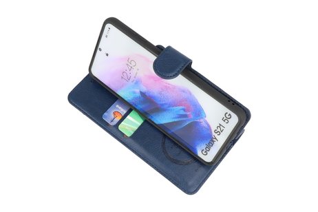 BAOHU KAIYUE - Luxe Portemonnee Hoesje - Pasjeshouder Telefoonhoesje - Wallet Case - Geschikt voor Samsung Galaxy S21 - Navy