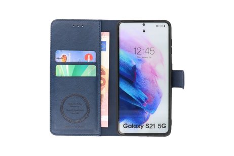 BAOHU KAIYUE - Luxe Portemonnee Hoesje - Pasjeshouder Telefoonhoesje - Wallet Case - Geschikt voor Samsung Galaxy S21 - Navy