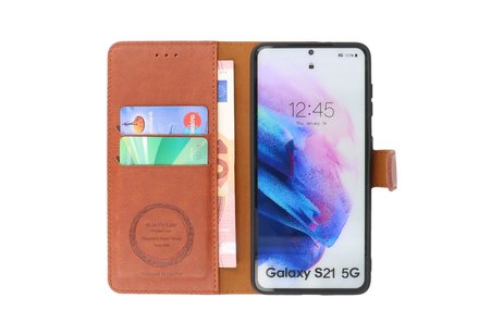 BAOHU KAIYUE - Luxe Portemonnee Hoesje - Pasjeshouder Telefoonhoesje - Wallet Case - Geschikt voor Samsung Galaxy S21 - Bruin