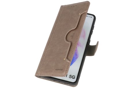 KAIYUE - Luxe Portemonnee Hoesje - Pasjeshouder Telefoonhoesje - Wallet Case - Geschikt voor Samsung Galaxy S21 - Grijs