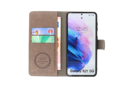 KAIYUE - Luxe Portemonnee Hoesje - Pasjeshouder Telefoonhoesje - Wallet Case - Geschikt voor Samsung Galaxy S21 - Grijs