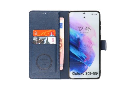 KAIYUE - Luxe Portemonnee Hoesje - Pasjeshouder Telefoonhoesje - Wallet Case - Geschikt voor Samsung Galaxy S21 Plus - Navy