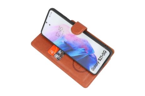 KAIYUE - Luxe Portemonnee Hoesje - Pasjeshouder Telefoonhoesje - Wallet Case - Geschikt voor Samsung Galaxy S21 Plus - Bruin