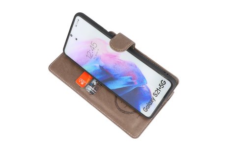 KAIYUE - Luxe Portemonnee Hoesje - Pasjeshouder Telefoonhoesje - Wallet Case - Geschikt voor Samsung Galaxy S21 Plus - Grijs