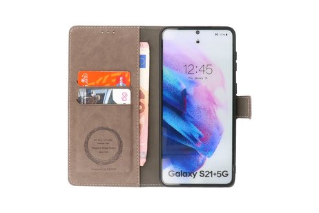 KAIYUE - Luxe Portemonnee Hoesje - Pasjeshouder Telefoonhoesje - Wallet Case - Geschikt voor Samsung Galaxy S21 Plus - Grijs