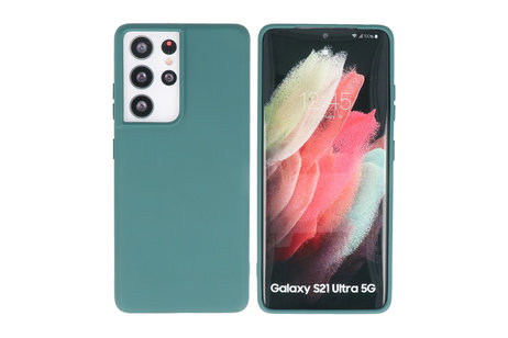BAOHU Hoesje Geschikt voor de Samsung Galaxy S21 Ultra - Fashion Color Backcover Telefoonhoesje - Donker Groen