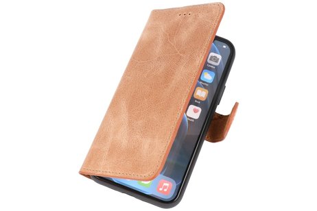 BAOHU Handmade Lederen Book Case Telefoonhoesje - Wallet Case - Portemonnee Hoesje voor iPhone 12 Mini - Zand Bruin