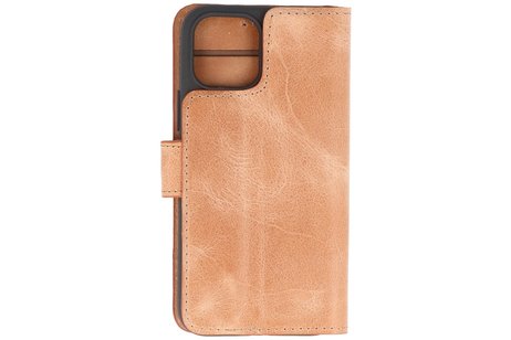 BAOHU Handmade Lederen Book Case Telefoonhoesje - Wallet Case - Portemonnee Hoesje voor iPhone 12 Pro Max - Zand Bruin