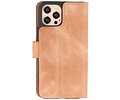 BAOHU Handmade Lederen Book Case Telefoonhoesje - Wallet Case - Portemonnee Hoesje voor iPhone 12 Pro Max - Zand Bruin