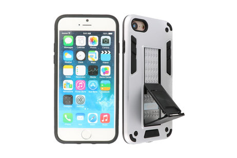 Stand Shockproof Telefoonhoesje - Magnetic Stand Hard Case - Grip Stand Back Cover - Backcover Hoesje voor iPhone SE 2020 - iPhone 8 - iPhone 7 - Zilver