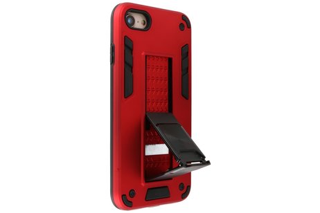 Stand Shockproof Telefoonhoesje - Magnetic Stand Hard Case - Grip Stand Back Cover - Backcover Hoesje voor iPhone SE 2020 - iPhone 8 - iPhone 7 - Rood