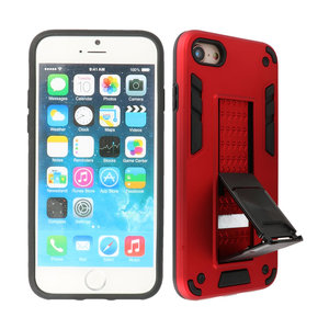 Stand Shockproof Telefoonhoesje - Magnetic Stand Hard Case - Grip Stand Back Cover - Backcover Hoesje voor iPhone SE 2020 - iPhone 8 - iPhone 7 - Rood