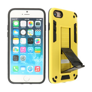 Stand Shockproof Telefoonhoesje - Magnetic Stand Hard Case - Grip Stand Back Cover - Backcover Hoesje voor iPhone SE 2020 - iPhone 8 - iPhone 7 - Geel