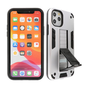 Hoesje met Magnetic Stand Hard Case Geschikt voor de iPhone 11 Pro Max - Stand Shockproof Telefoonhoesje - Grip Stand Back Cover - Zilver