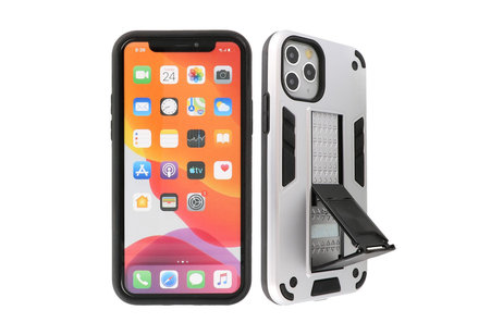 Hoesje met Magnetic Stand Hard Case Geschikt voor de iPhone 11 Pro Max - Stand Shockproof Telefoonhoesje - Grip Stand Back Cover - Zilver