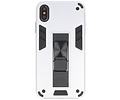 Stand Shockproof Telefoonhoesje - Magnetic Stand Hard Case - Grip Stand Back Cover - Backcover Hoesje voor iPhone X - iPhone Xs - Zilver