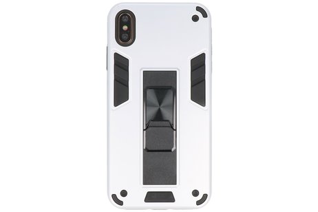 Stand Shockproof Telefoonhoesje - Magnetic Stand Hard Case - Grip Stand Back Cover - Backcover Hoesje voor iPhone X - iPhone Xs - Zilver