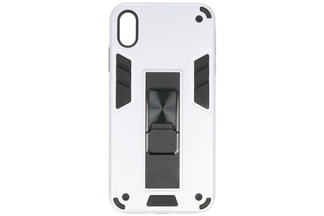 Stand Shockproof Telefoonhoesje - Magnetic Stand Hard Case - Grip Stand Back Cover - Backcover Hoesje voor iPhone X - iPhone Xs - Zilver