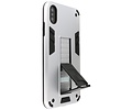 Stand Shockproof Telefoonhoesje - Magnetic Stand Hard Case - Grip Stand Back Cover - Backcover Hoesje voor iPhone X - iPhone Xs - Zilver