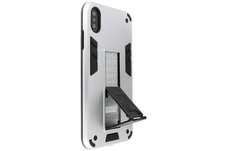 Stand Shockproof Telefoonhoesje - Magnetic Stand Hard Case - Grip Stand Back Cover - Backcover Hoesje voor iPhone X - iPhone Xs - Zilver