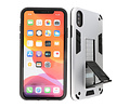 Stand Shockproof Telefoonhoesje - Magnetic Stand Hard Case - Grip Stand Back Cover - Backcover Hoesje voor iPhone X - iPhone Xs - Zilver