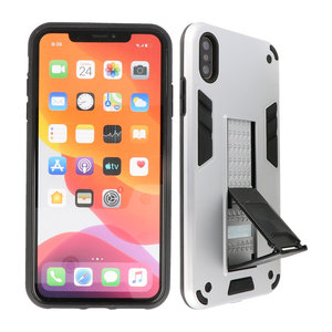 BAOHU Hoesje met Magnetic Stand Hard Case Geschikt voor de iPhone X - iPhone Xs - Stand Shockproof Telefoonhoesje - Grip Stand Back Cover - Zilver