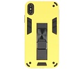 Stand Shockproof Telefoonhoesje - Magnetic Stand Hard Case - Grip Stand Back Cover - Backcover Hoesje voor iPhone X - iPhone Xs - Geel