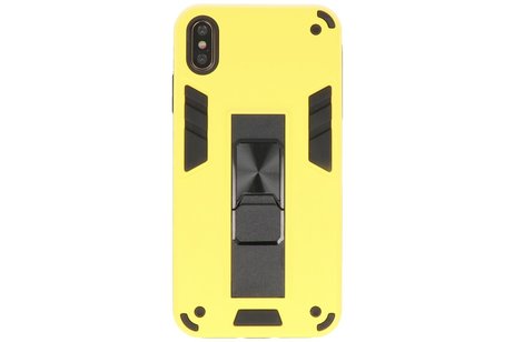 Stand Shockproof Telefoonhoesje - Magnetic Stand Hard Case - Grip Stand Back Cover - Backcover Hoesje voor iPhone X - iPhone Xs - Geel