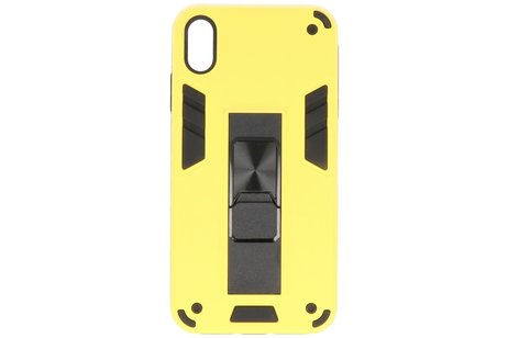 Stand Shockproof Telefoonhoesje - Magnetic Stand Hard Case - Grip Stand Back Cover - Backcover Hoesje voor iPhone X - iPhone Xs - Geel