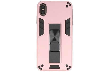 Stand Shockproof Telefoonhoesje - Magnetic Stand Hard Case - Grip Stand Back Cover - Backcover Hoesje voor iPhone X - iPhone Xs - Roze